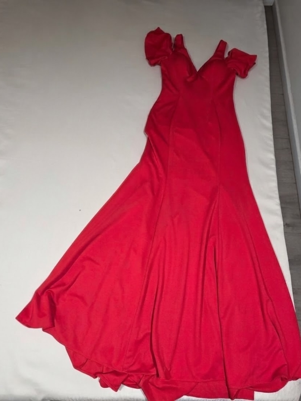 Red Off-Shoulder Prom Gown with Flared Skirt